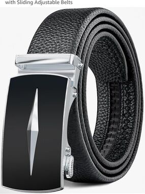 Men's Black Leather Ratchet Belt with Silver Buckle